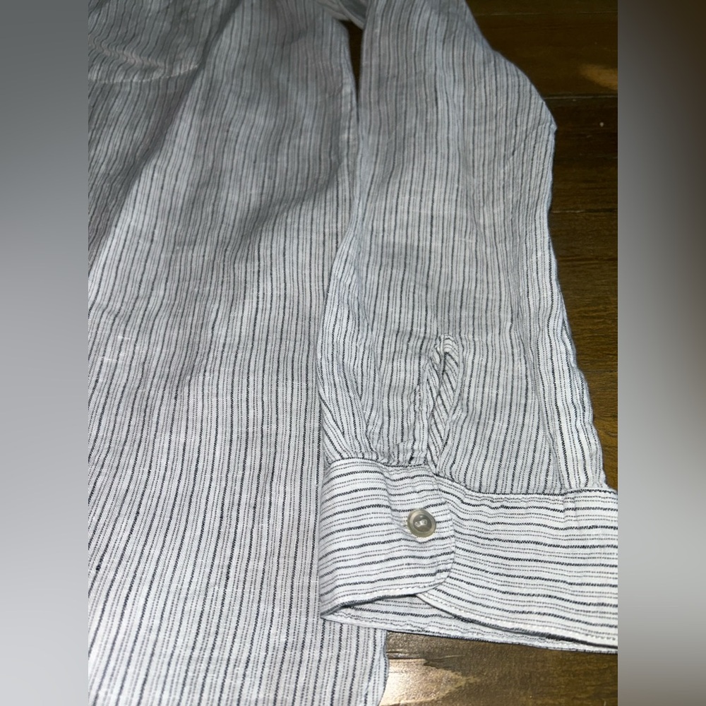 EILEEN FISHER Mini Striped white and dark gray stripes Organic Linen Shirt - Picture 6 of 10